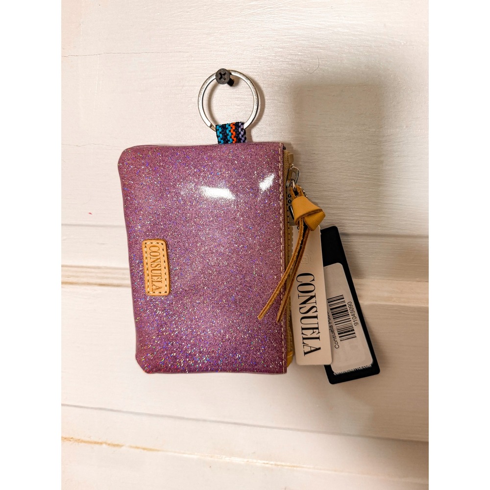 NWT Consuela Purple Glitter Pouch Small Coin Purse Wallet Key Ring New - Picture 2 of 3